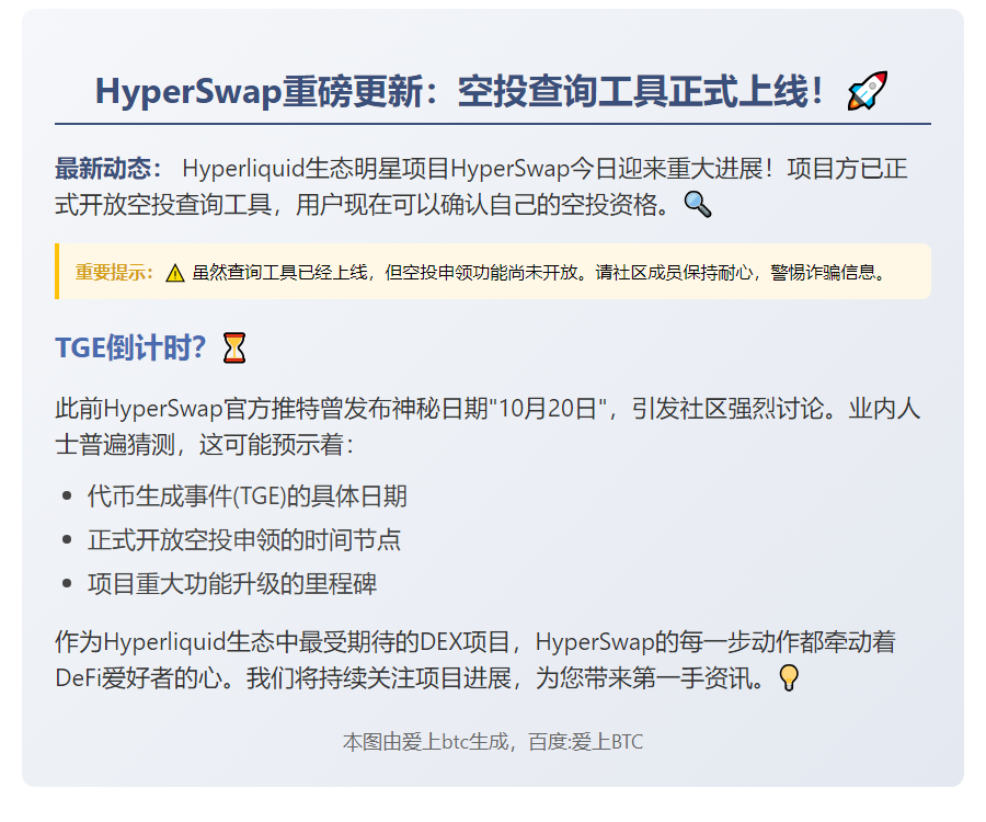 HyperSwap空投查询开放，申领待启动