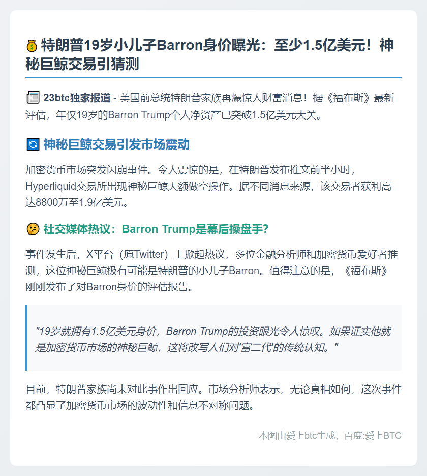 特朗普小儿子Barron身价1.5亿美元