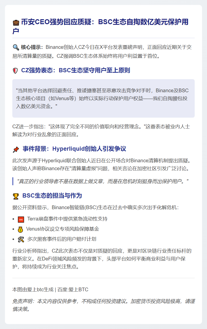 CZ回应Hyperliquid联创：BSC自掏数亿护用户