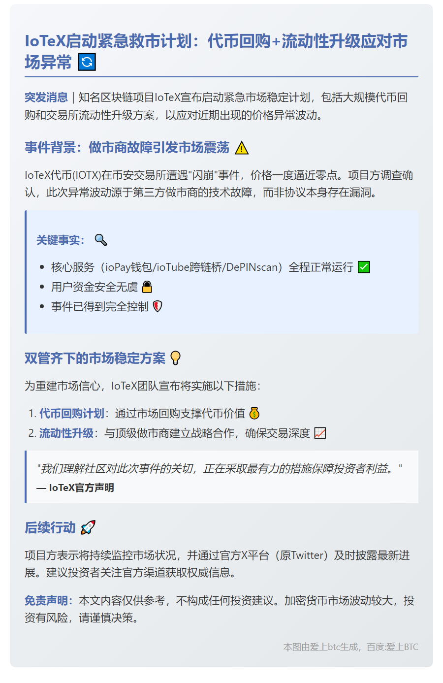 IoTeX启动代币回购应对价格波动