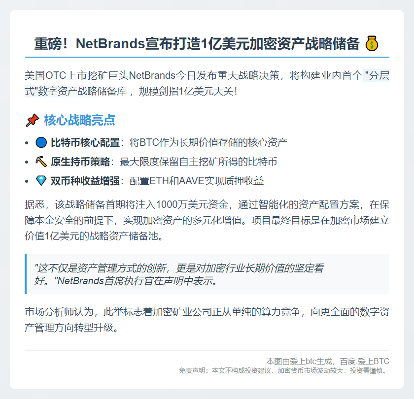 NetBrands斥资1亿建加密财库