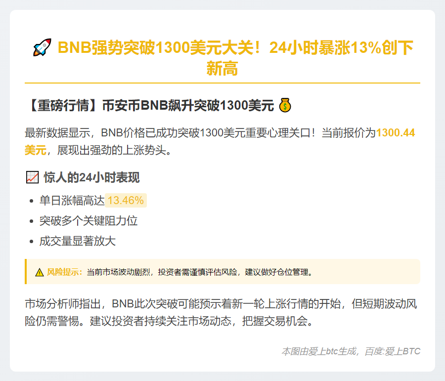BNB破1300美元