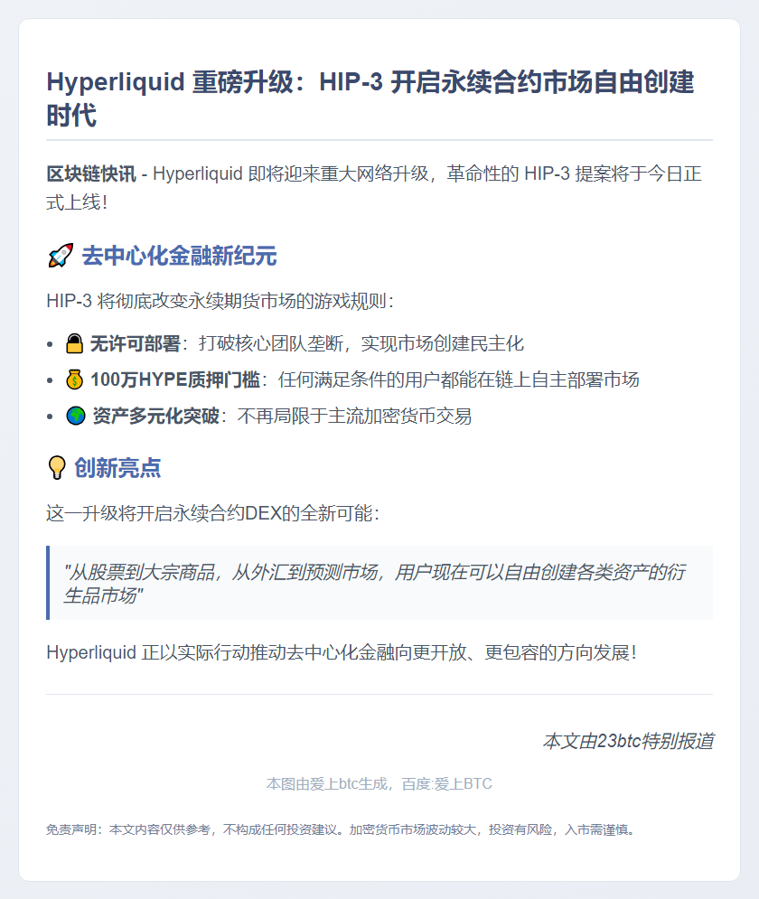 Hyperliquid 升级支持无许可合约市场