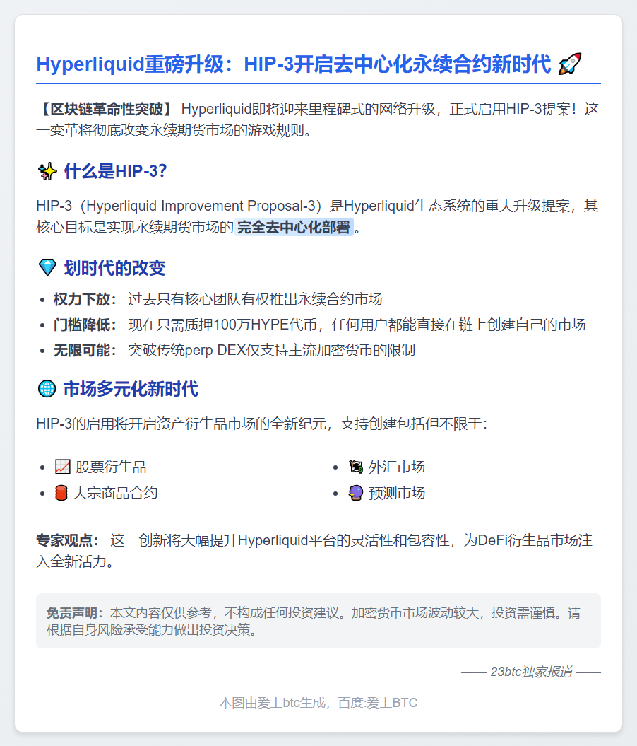 Hyperliquid升级支持无许可合约创建
