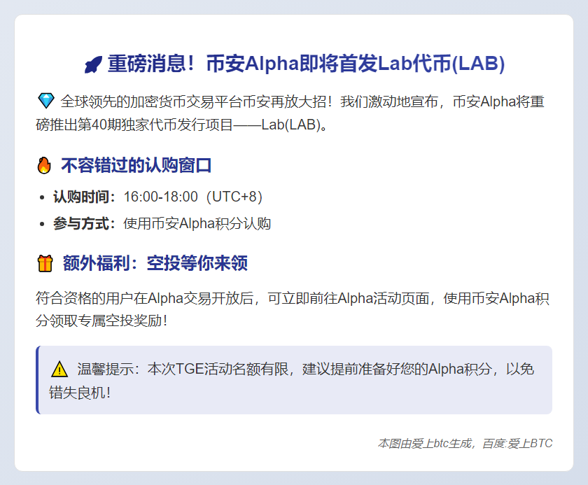 币安10月14日上线LAB独家TGE