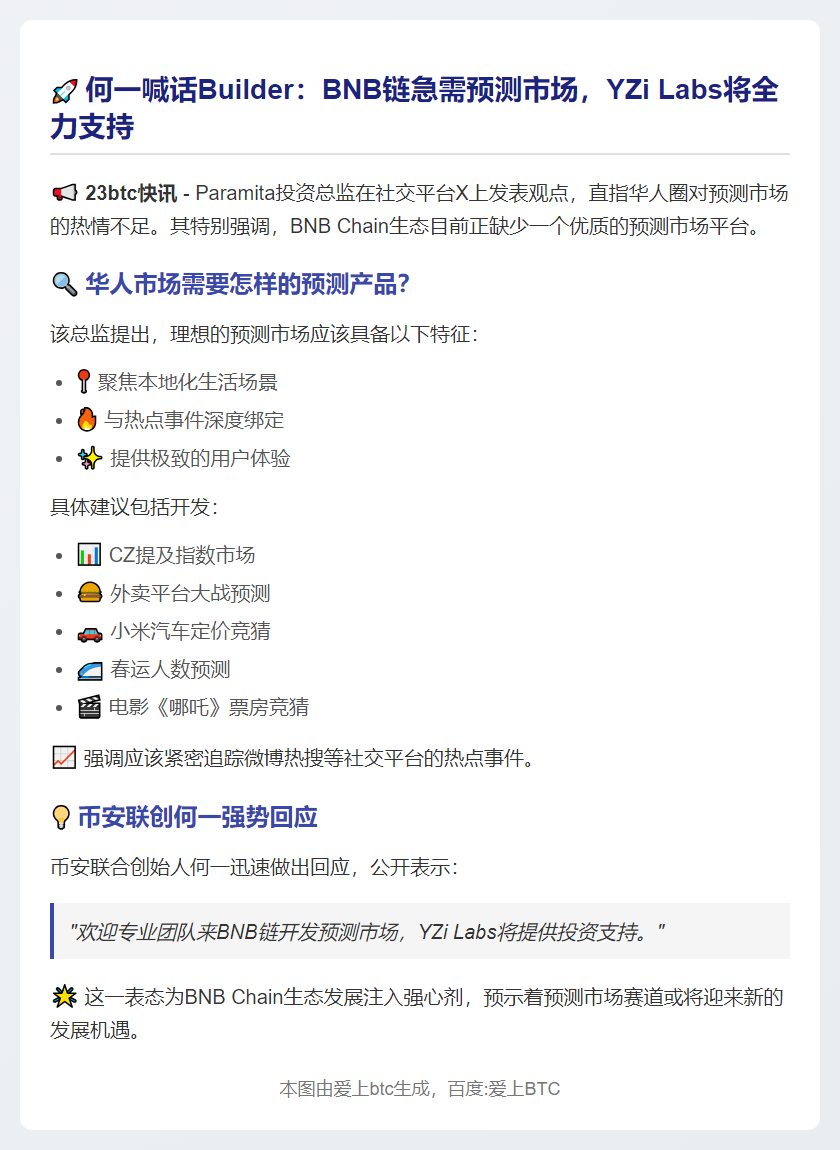 何一邀Builder共建BNB链预测市场，YZi Labs投资