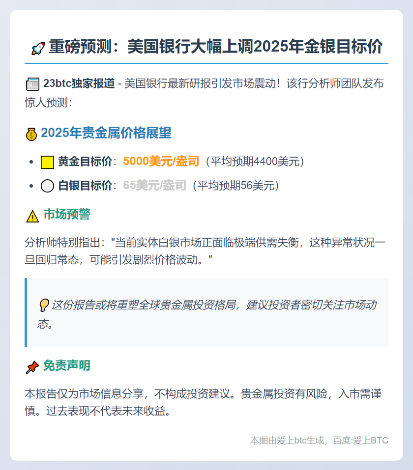美银上调明年金价预期至5000美元