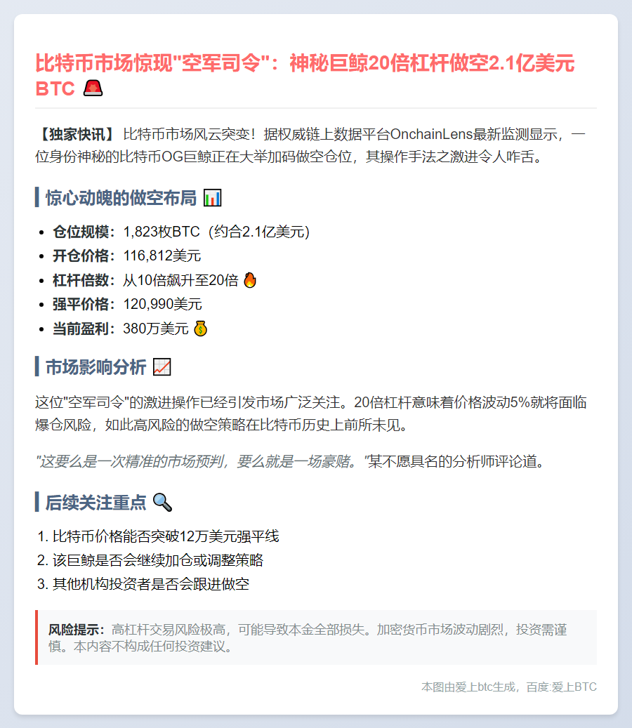 巨鲸20倍做空比特币2.1亿