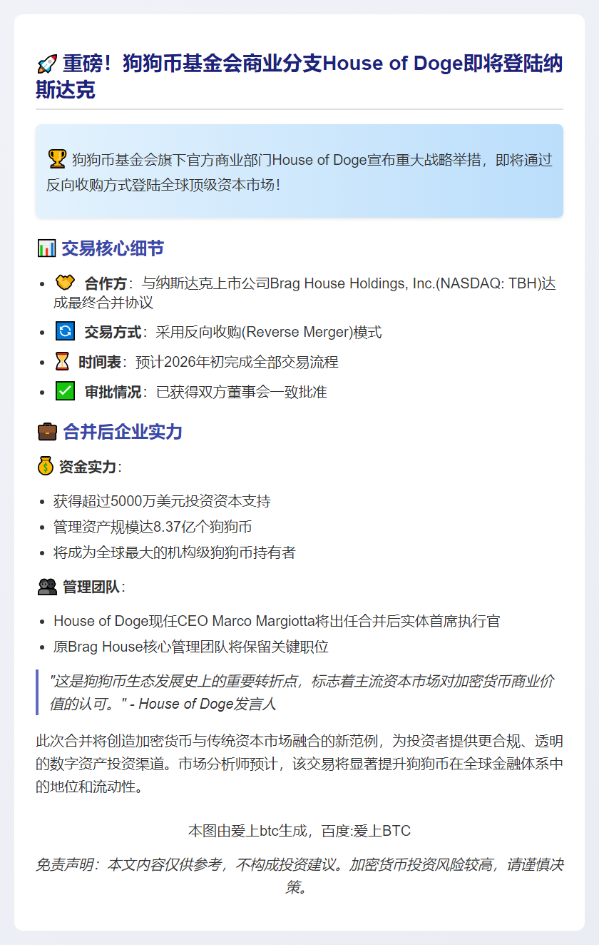 狗狗币基金会拟借壳上市纳斯达克
