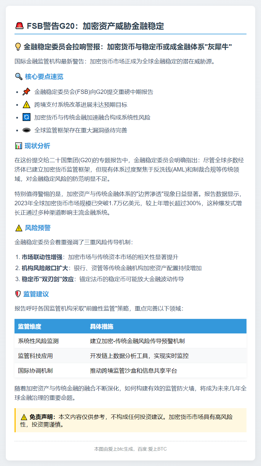 FSB警告G20：加密资产威胁金融稳定