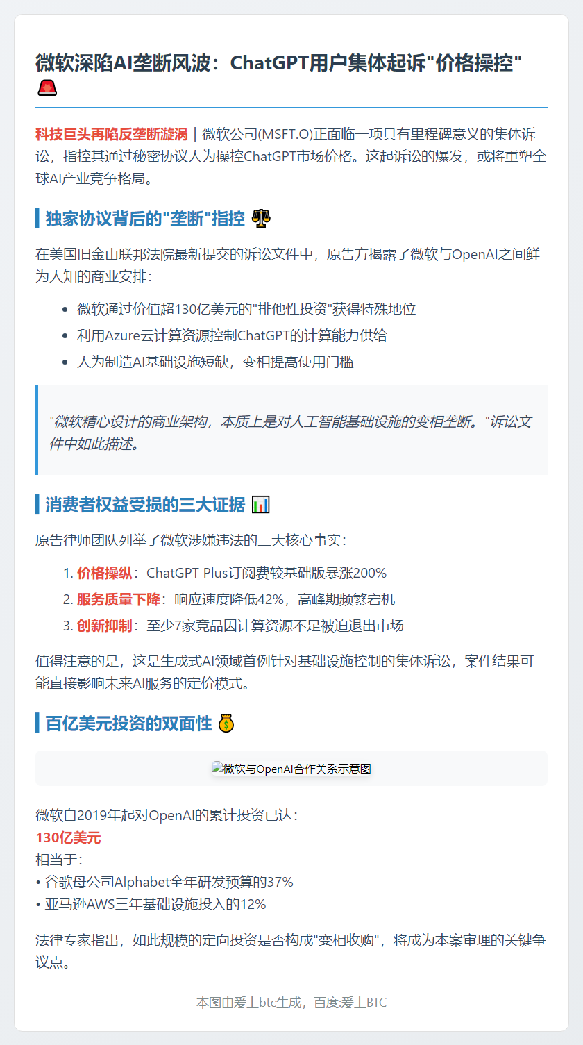 微软因垄断抬高ChatGPT价格遭集体诉讼