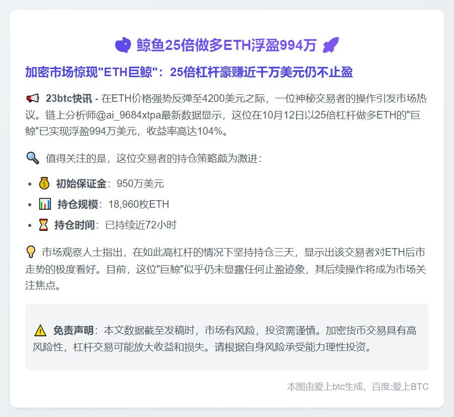 鲸鱼25倍做多ETH浮盈994万