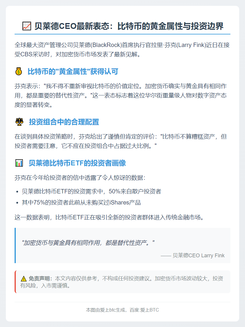 贝莱德CEO：比特币不宜占比过高