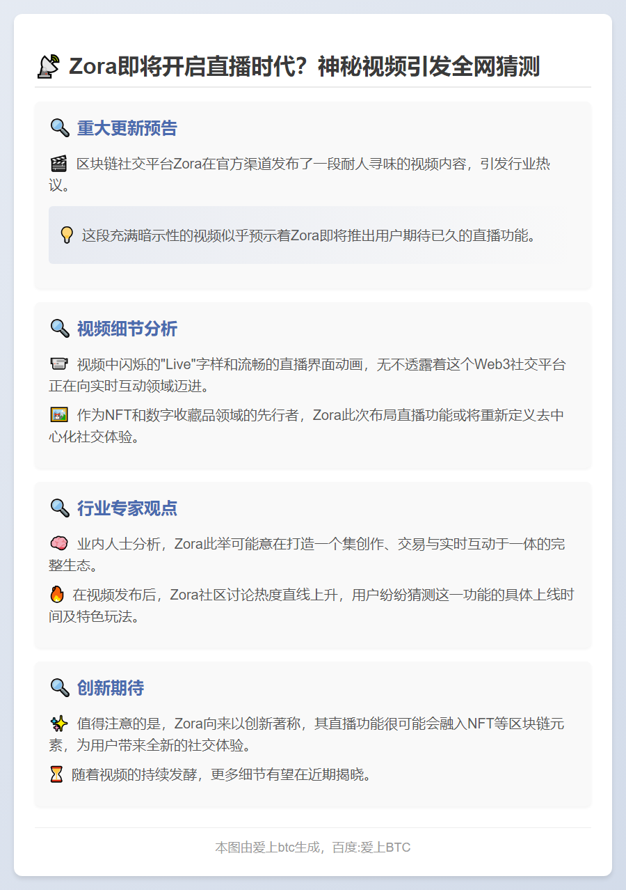 Zora暗示将推直播功能
