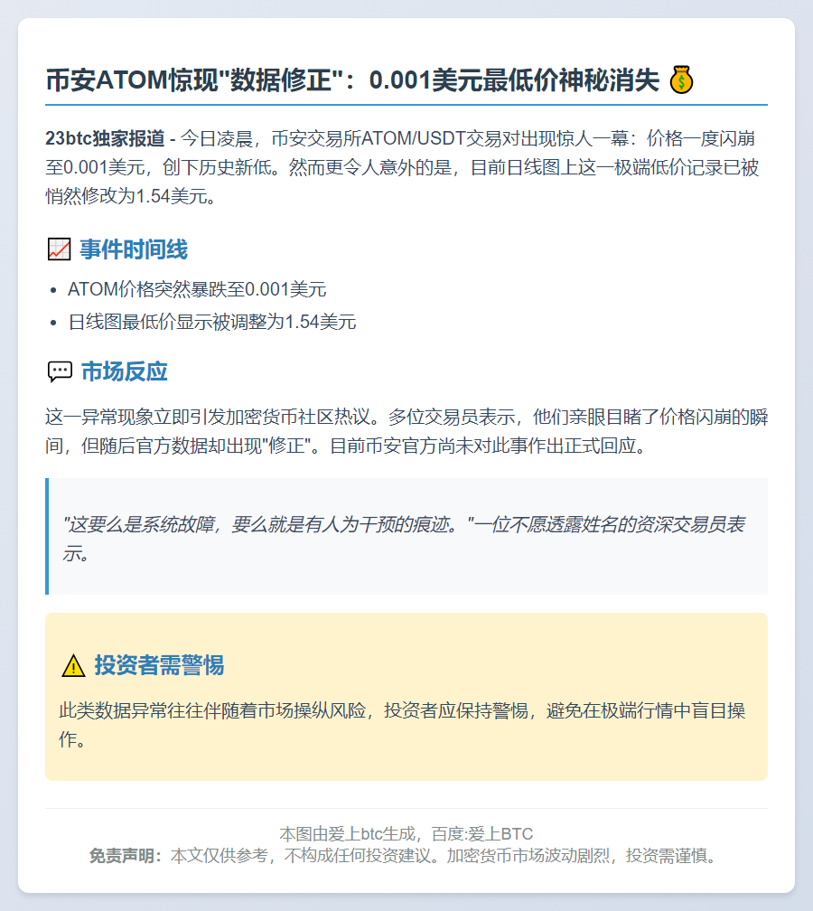 币安ATOM日线图最低价异常修改