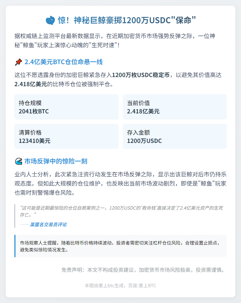 鲸鱼存入1200万USDC防清算