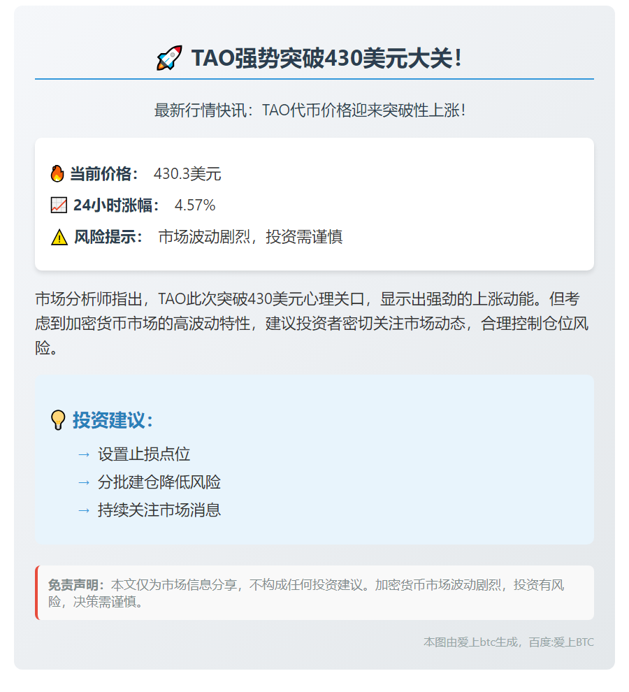TAO突破430美元