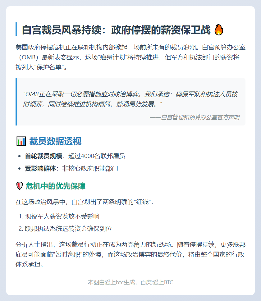 白宫预算办：裁员应对政府停摆