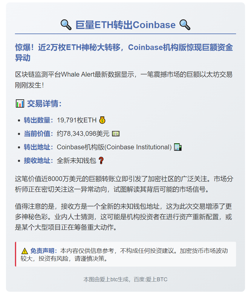 巨量ETH转出Coinbase