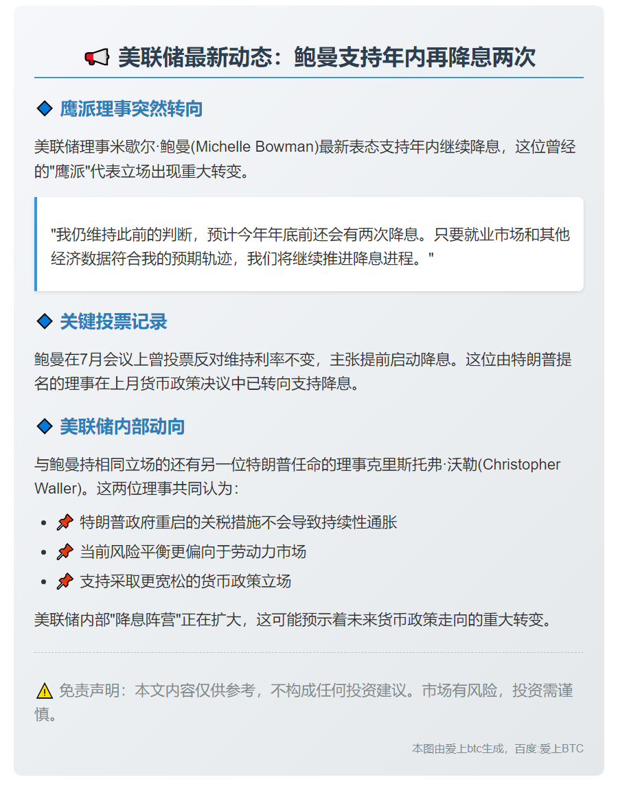 鲍曼：美联储年内或降息两次