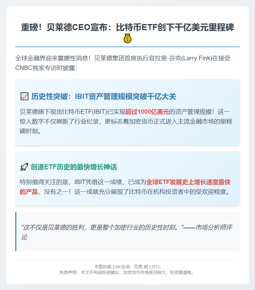 贝莱德比特币ETF突破千亿美元
