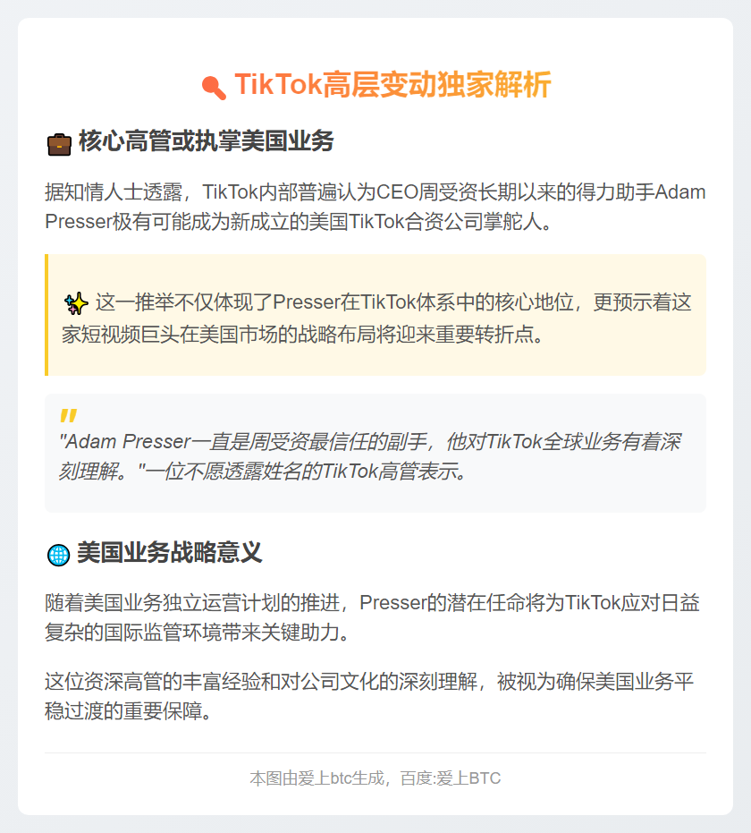 TikTok CEO副手或掌舵美国合资公司