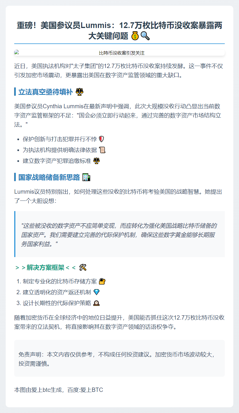 Lummis：没收比特币凸显立法需求