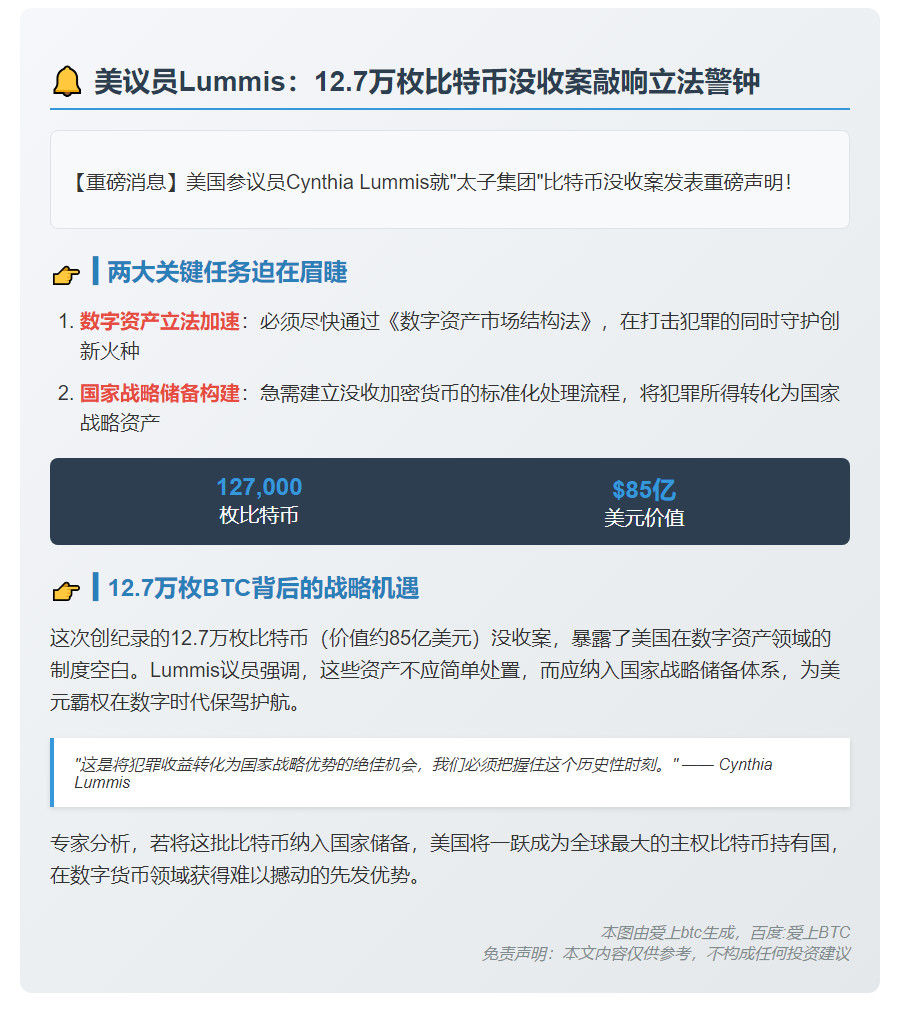 美议员：没收12.7万枚比特币凸显立法需求