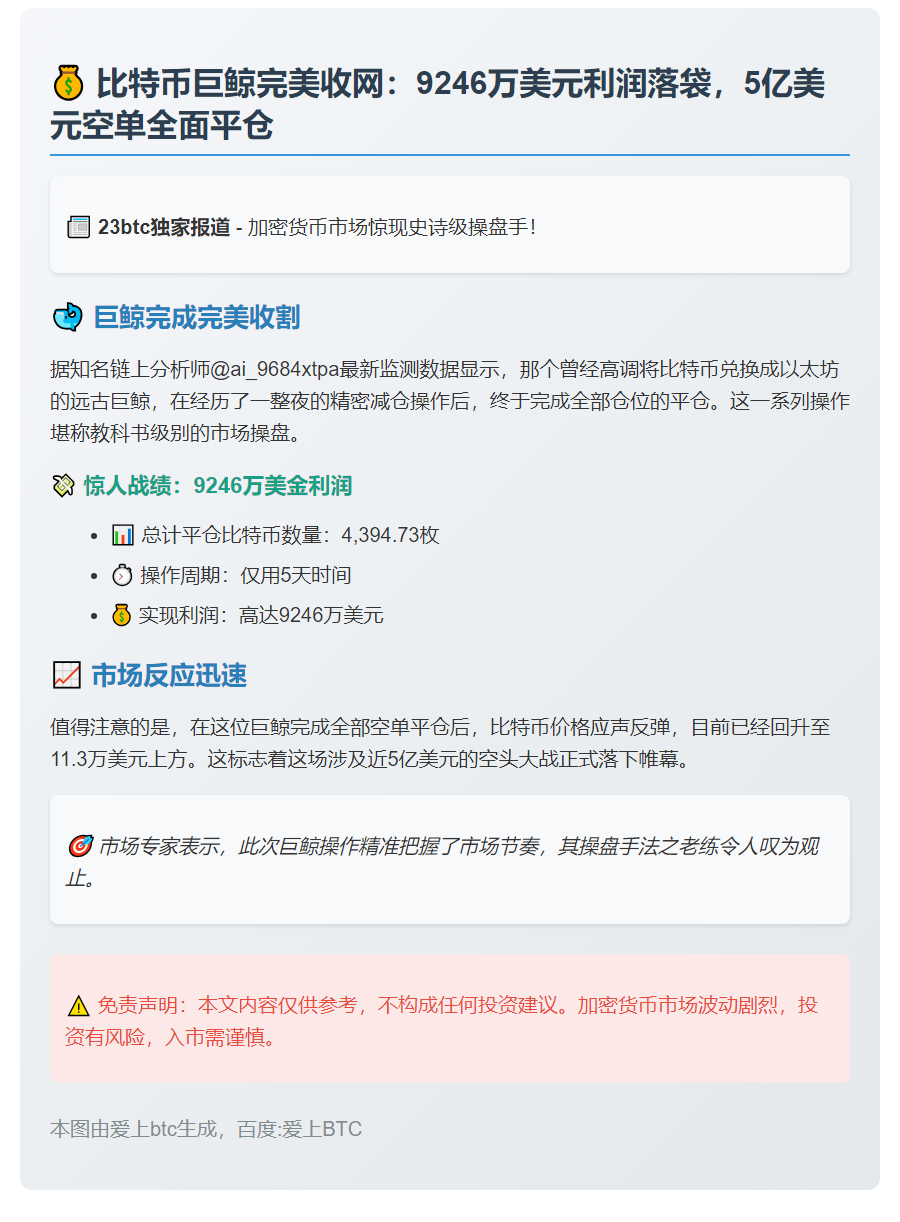 BTC巨鲸清仓5亿美元空单