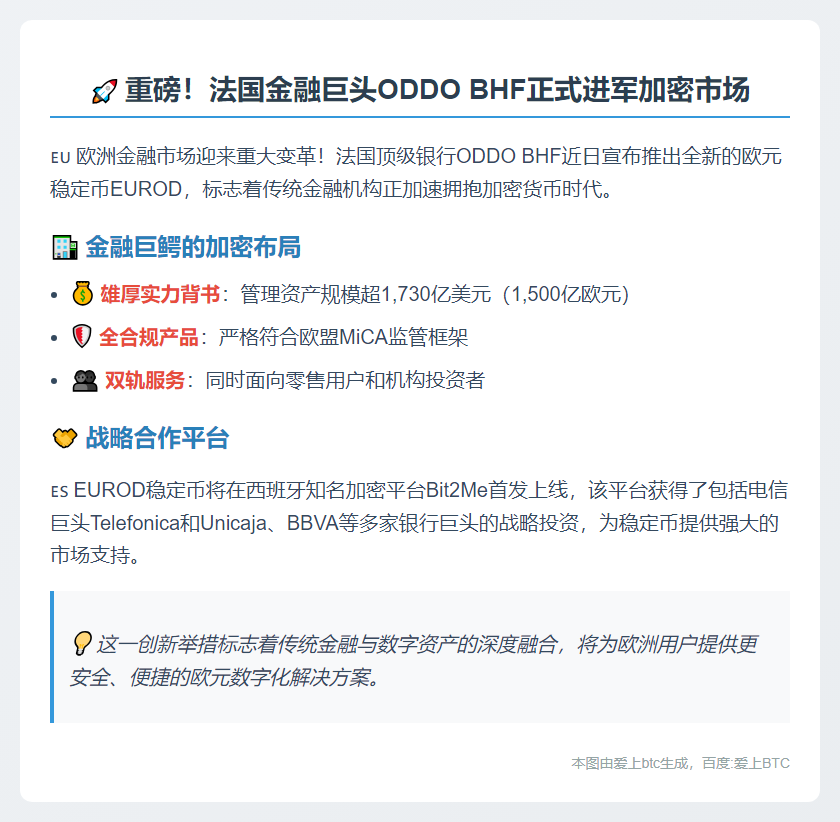 法银行巨头ODDO推欧元稳定币EUROD