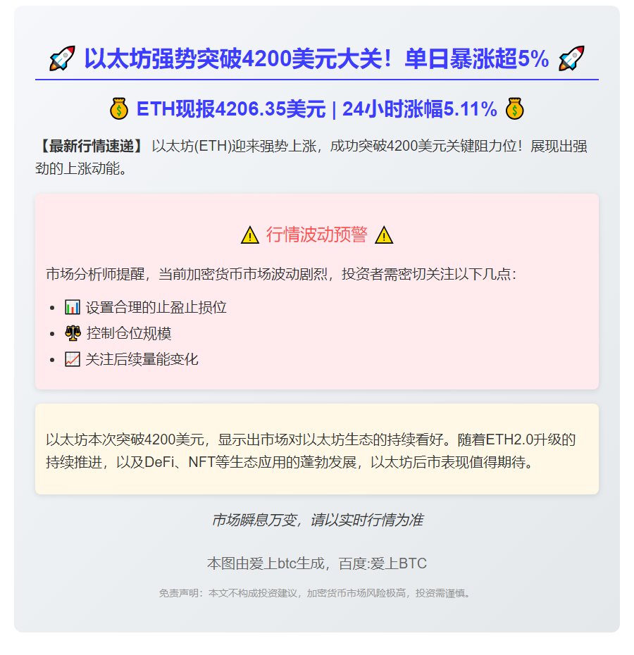 ETH突破4200美元