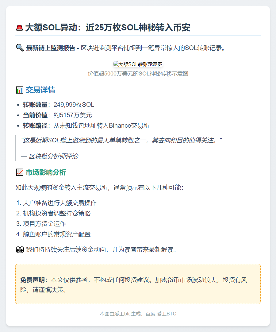 25万SOL转入Binance