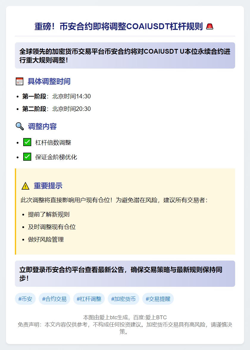 币安调整COAIUSDT合约杠杆