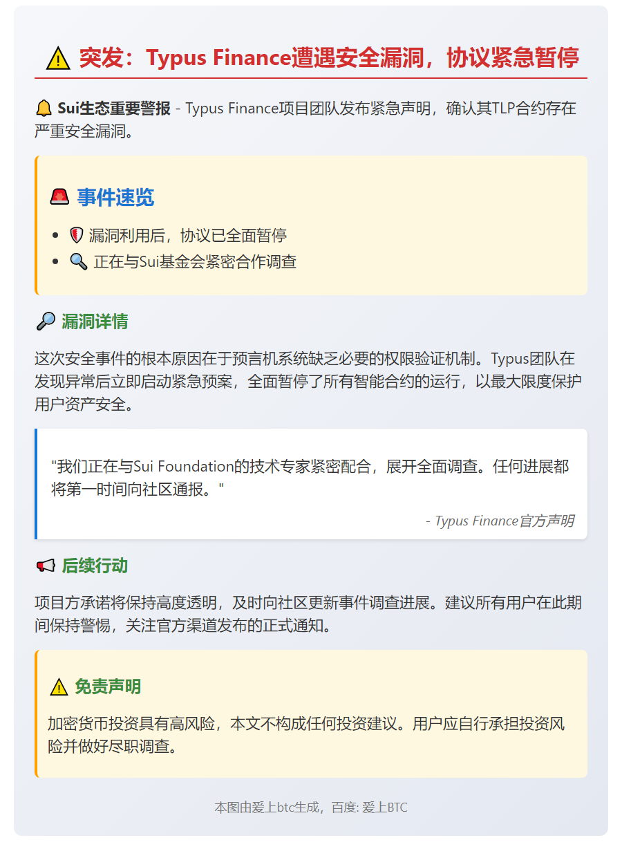 Typus Finance因漏洞暂停，Sui基金会协助调查