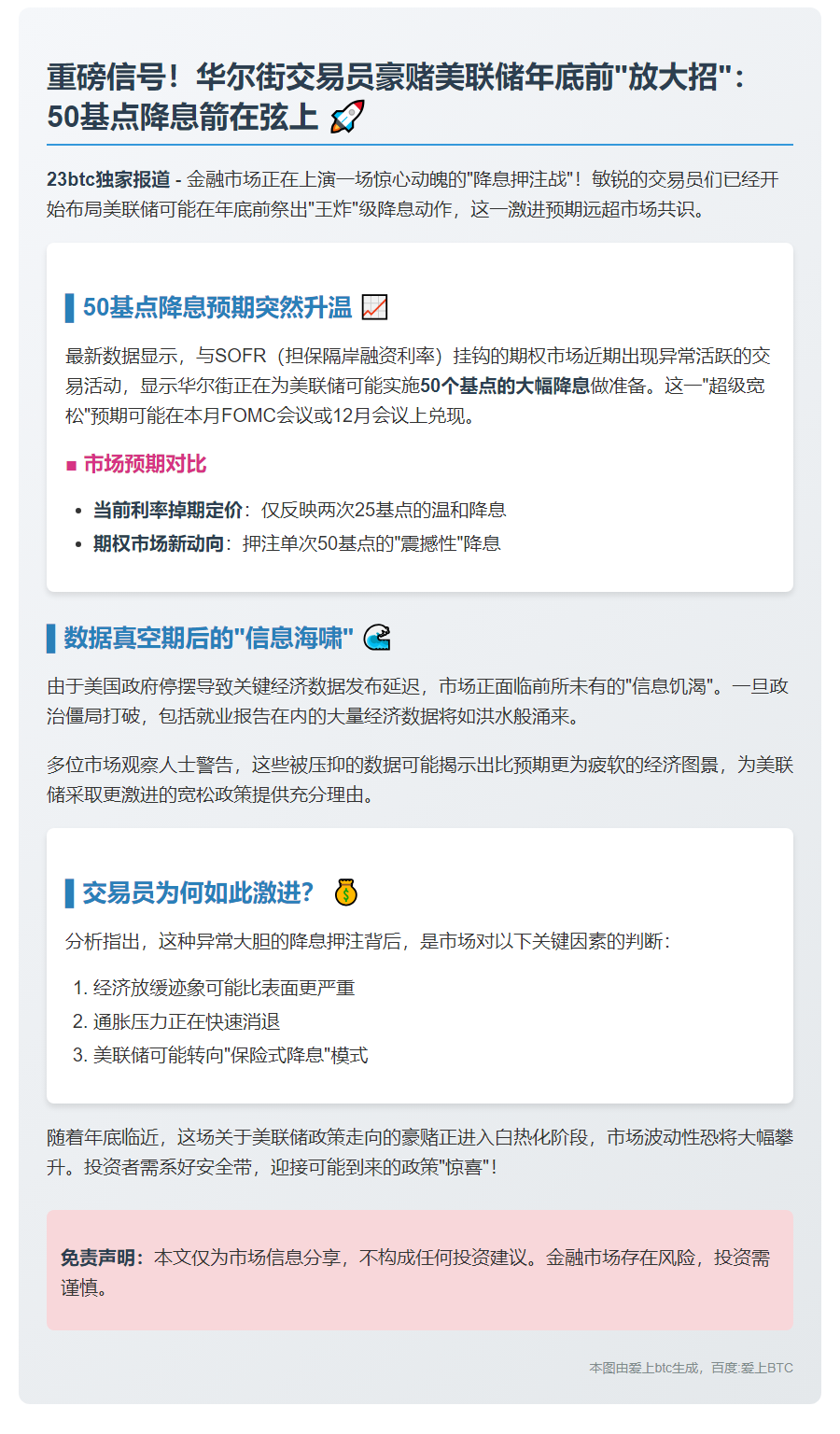 交易员押注美联储年底大幅降息