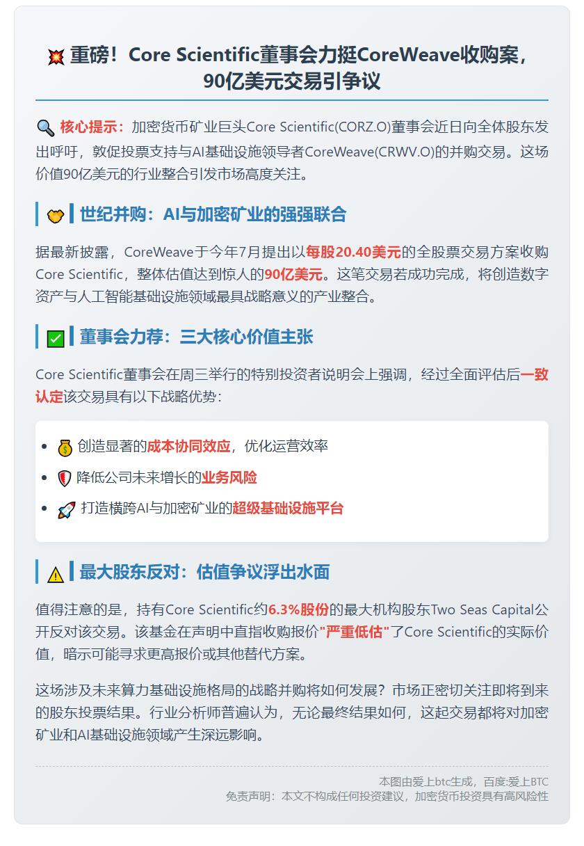 Core Scientific董事会力荐股东支持CoreWeave收购