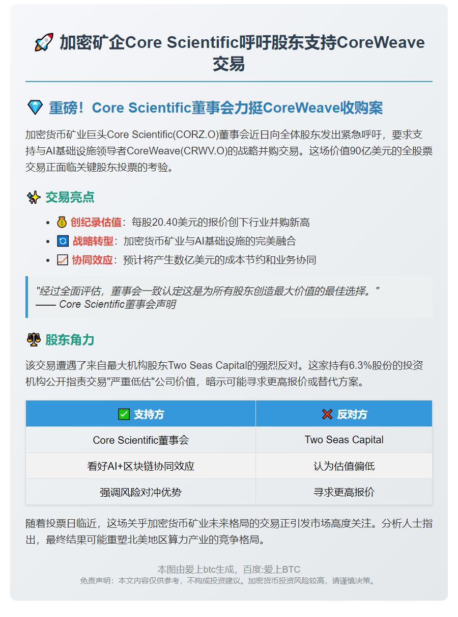 加密矿企Core Scientific呼吁股东支持CoreWeave交易