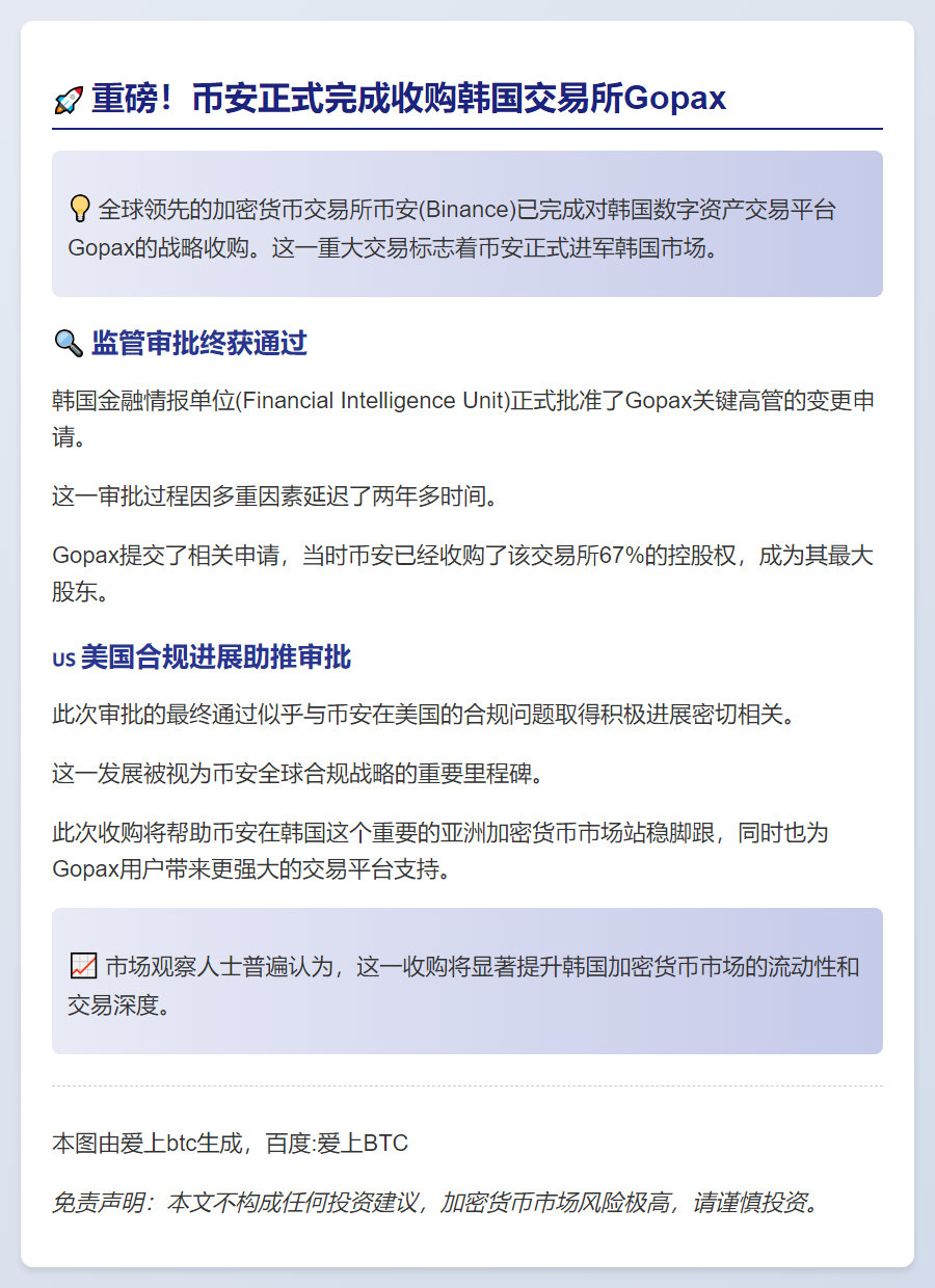 币安收购韩国Gopax