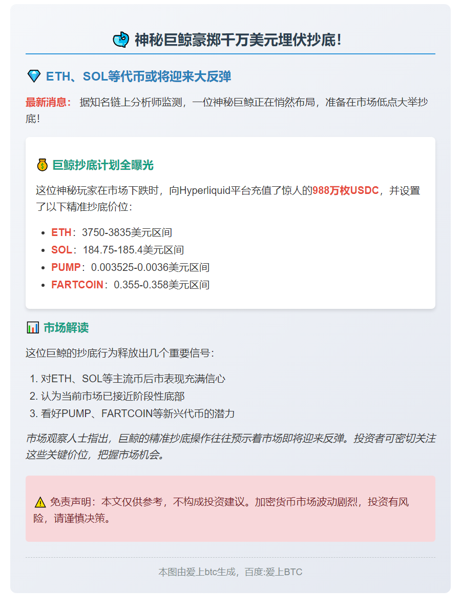 鲸鱼设千万美元买单抄底ETH、SOL