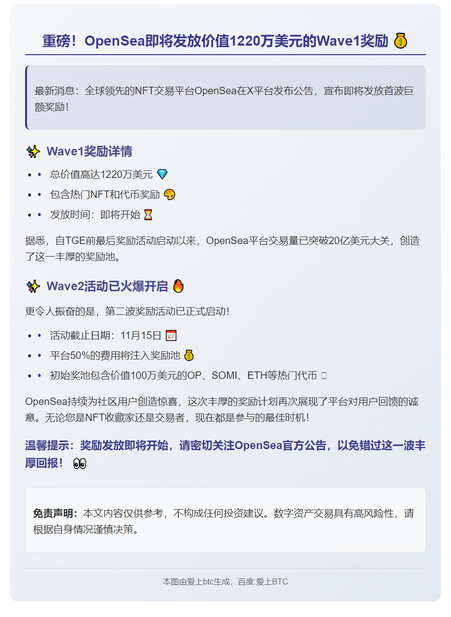 OpenSea将发放1220万美元奖励