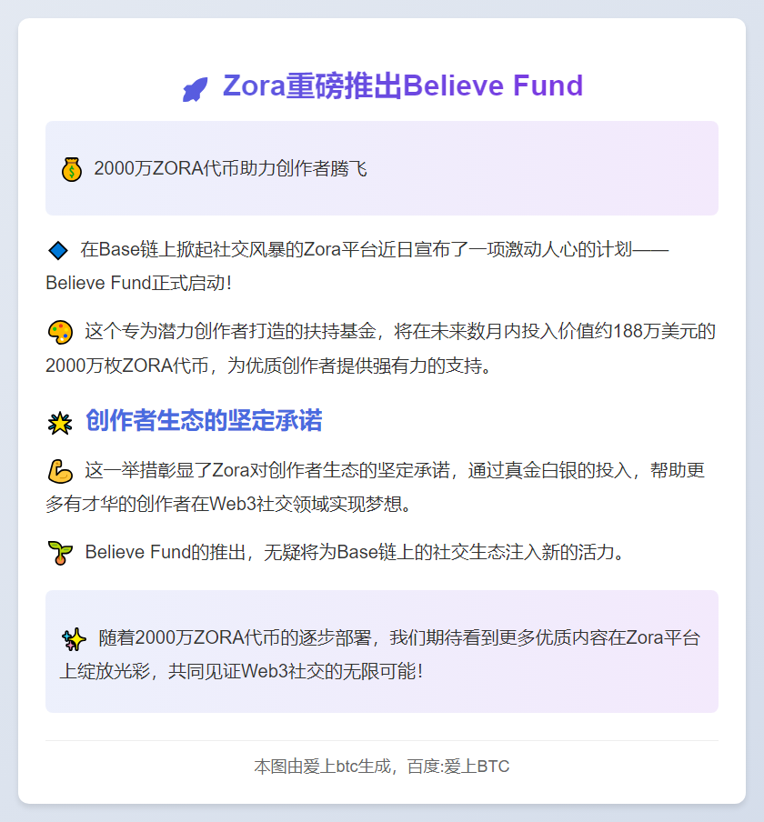 Zora推出Believe Fund助力创作者