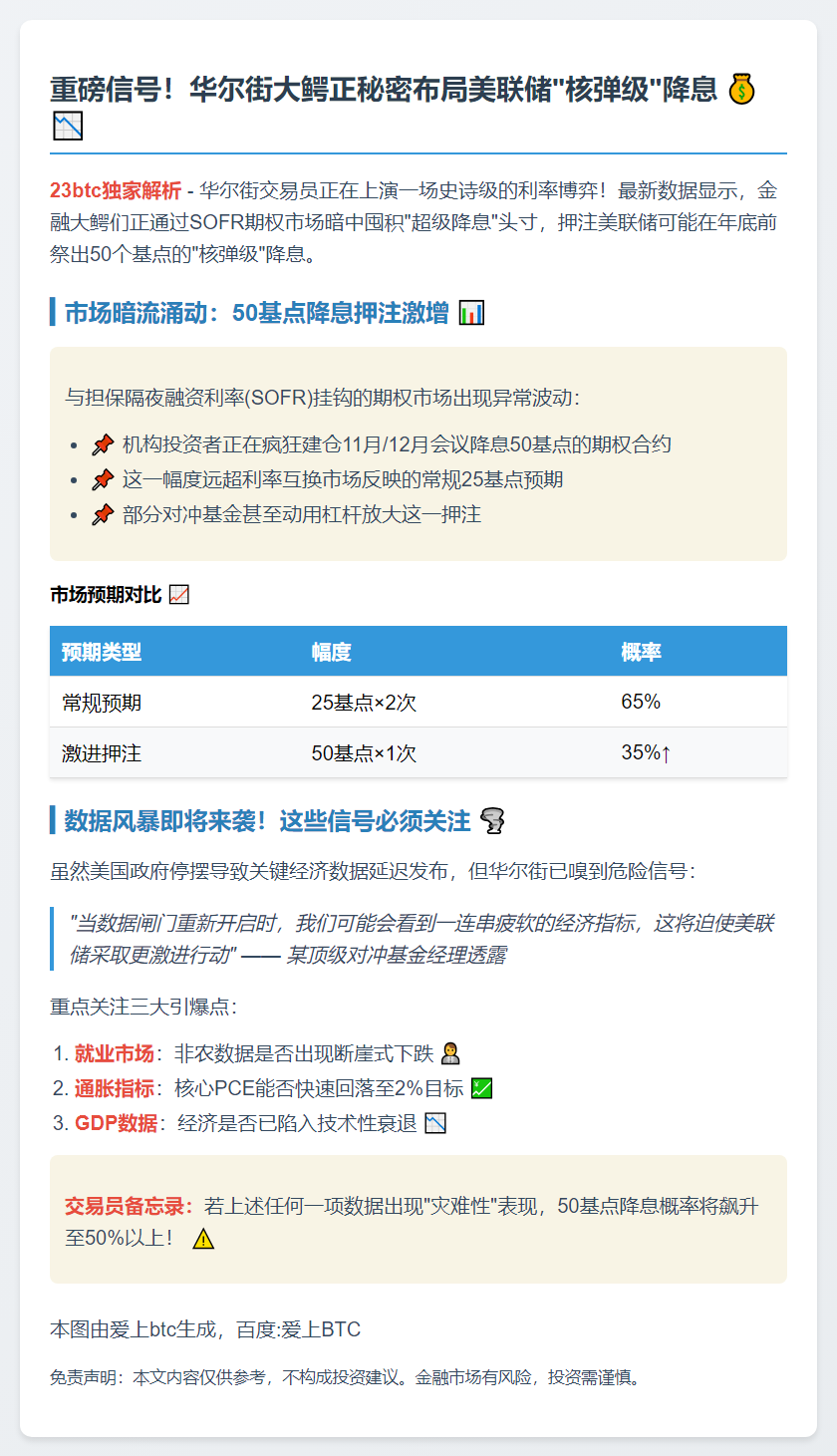 交易员押注美联储年底降息50基点
