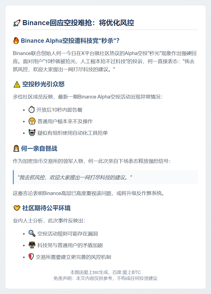 Binance回应空投难抢：将优化风控