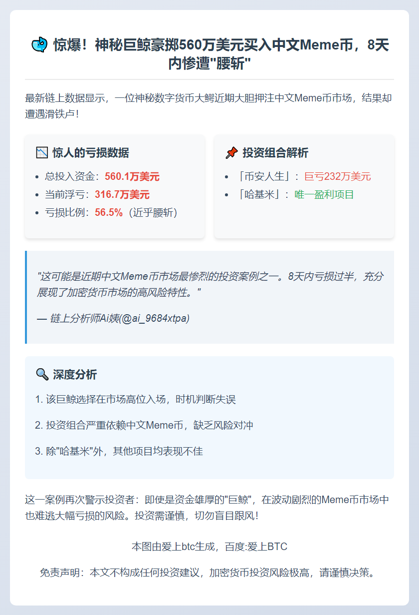 鲸鱼重仓中文Meme浮亏317万美元