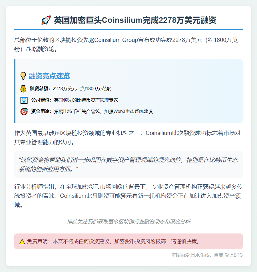 英企Coinsilium募资2278万美元
