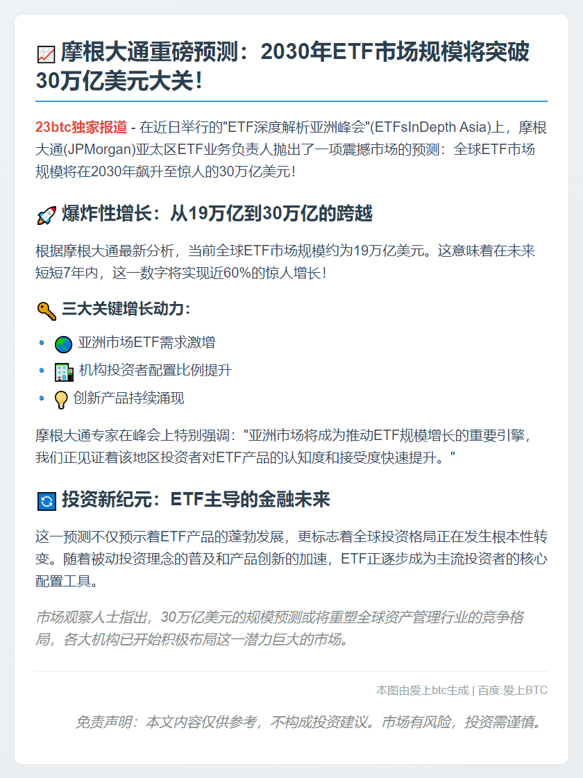摩根大通：2030年ETF规模或达30万亿美元