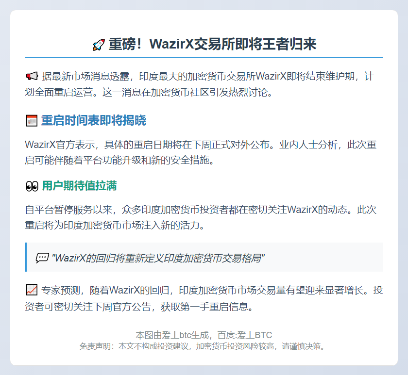 WazirX将于10月30日恢复运营