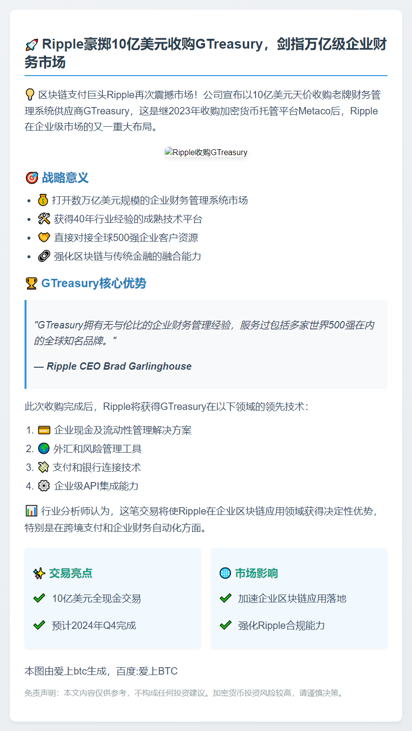 Ripple斥资10亿收购GTreasury
