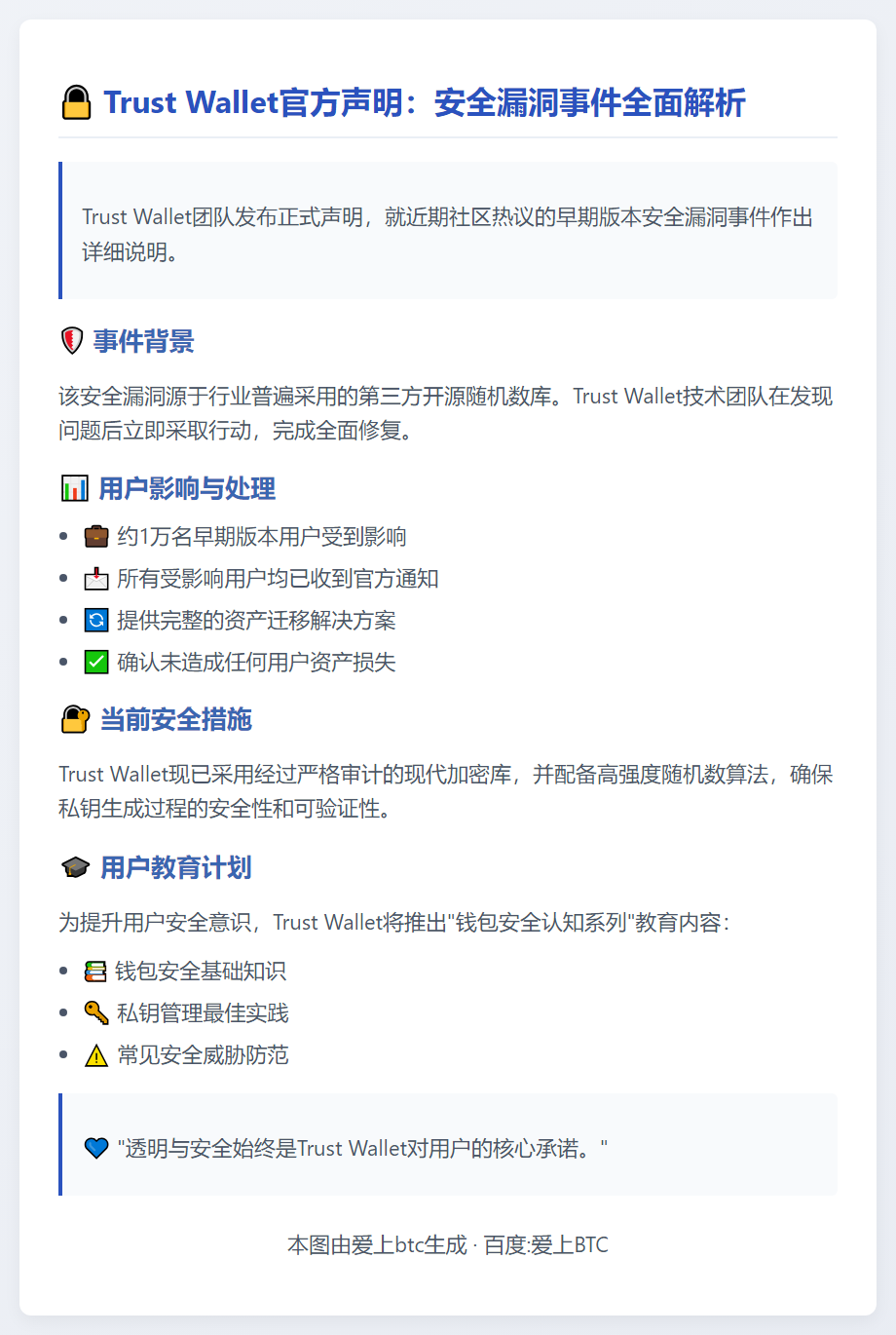 Trust Wallet澄清2018年漏洞：资产安全无损失