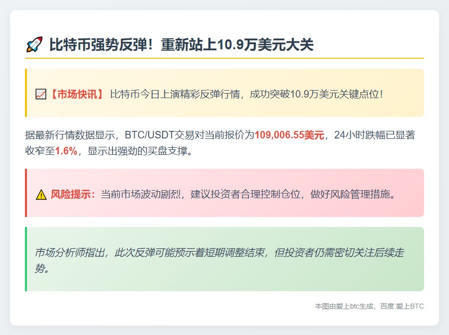 比特币突破10.9万美元